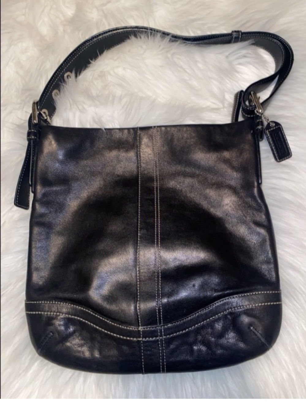 Vintage Black Leather Coach Handbag